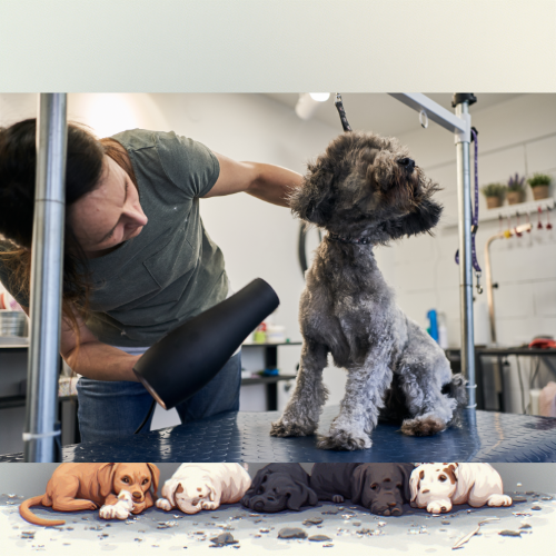 Cão sendo secado após o banho.